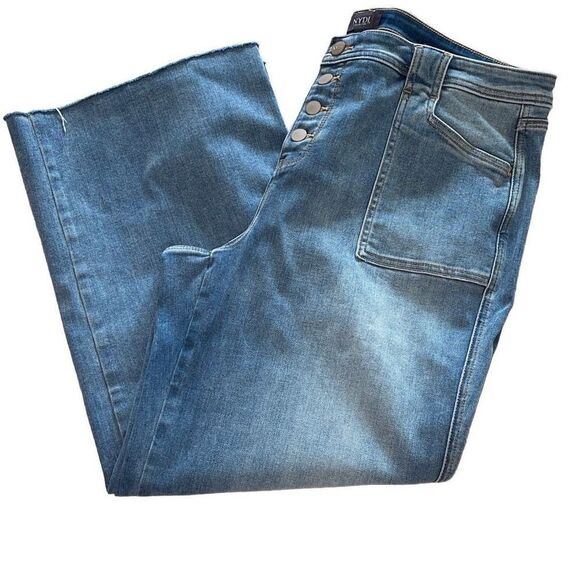 NYDJ Womens Crop Jeans Lift X Tuck Technology Cutoff Button Medium Wash Blue 16 - Picture 1 of 13